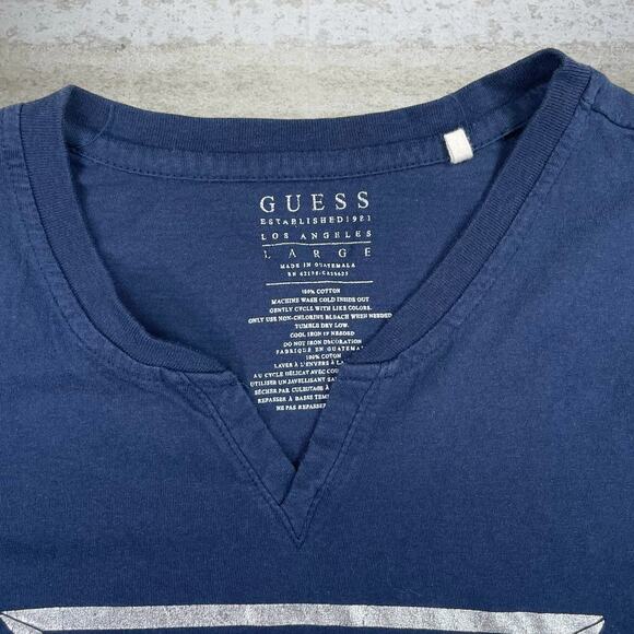 Vintage Y2K Guess Jeans Shirt Mens L Navy Blue Cotton V Neck - Picture 5 of 5